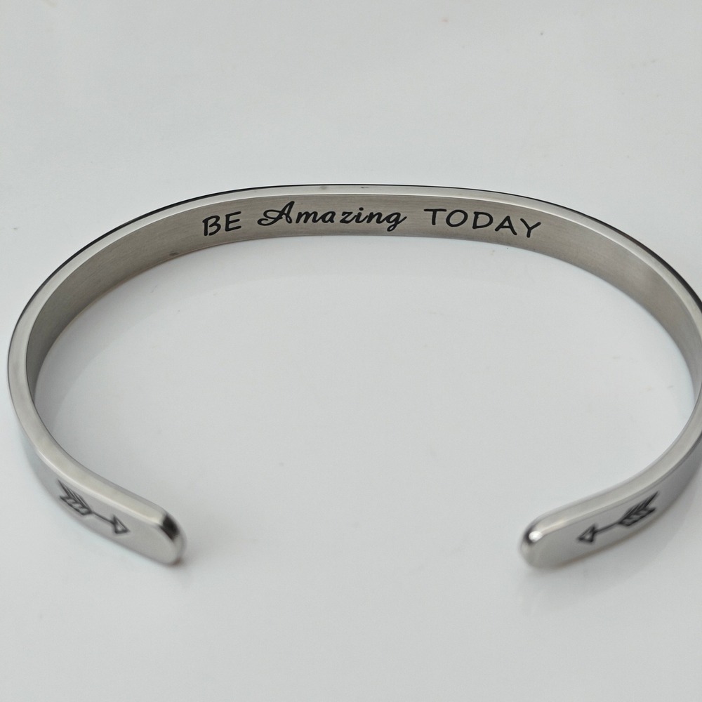Silver Be Amazing Today Engraved Cuff Bracelet Arrow Minimalist Inspirational